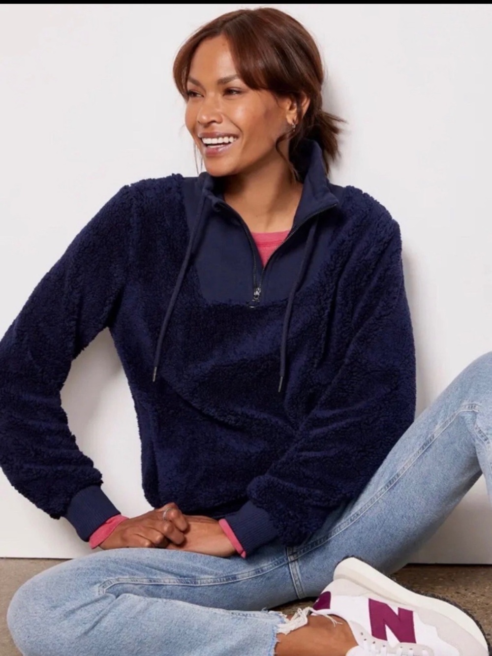 Sweaty Betty ‎ Half Zip Sherpa Sweatshirt Navy Blue XS